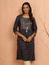 Women's Navy Blue Patola Print Foil Kurta