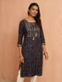 Women's Navy Blue Patola Print Foil Kurta