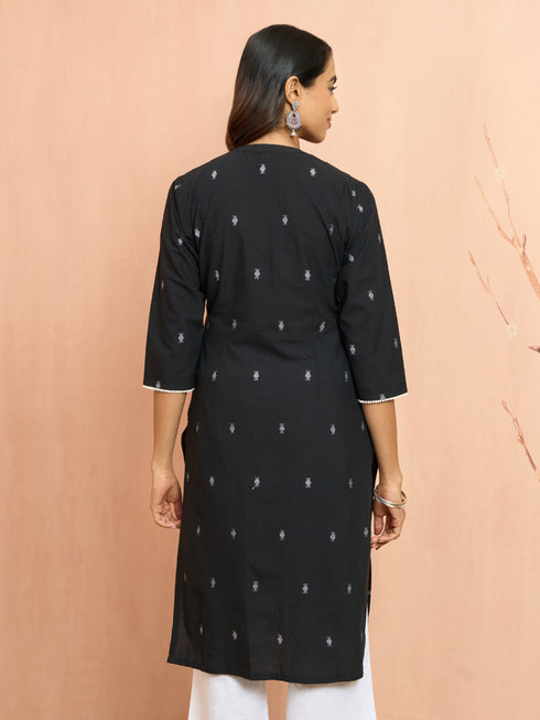 Women's Black Jamdani Jacquard Kurta