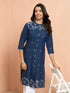 Women's Navy Blue Jamdani Jacquard Kurta