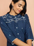 Women's Navy Blue Jamdani Jacquard Kurta