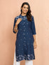 Women's Navy Blue Jamdani Jacquard Kurta