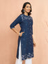 Women's Navy Blue Jamdani Jacquard Kurta