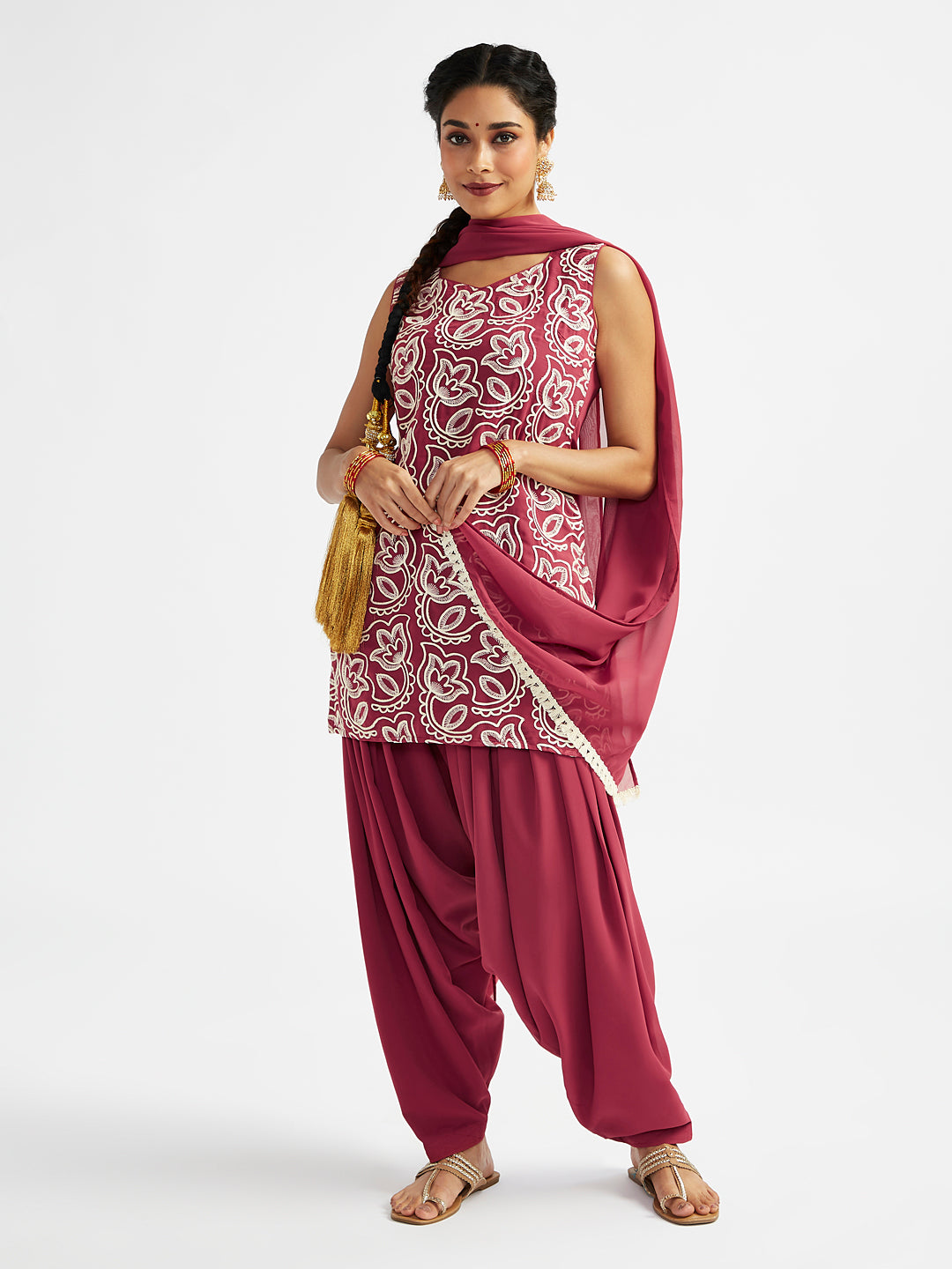 Women's Maroon Kurta Patiala Set