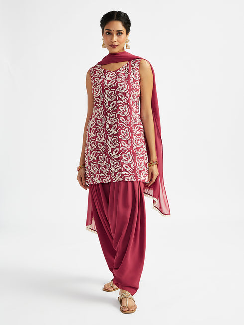 Women's Maroon Kurta Patiala Set
