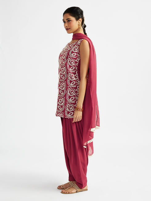 Women's Maroon Kurta Patiala Set