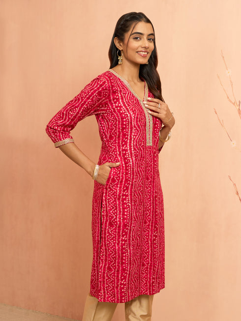 Women's Falsa Bandhani Foil Print Rayon Kurta