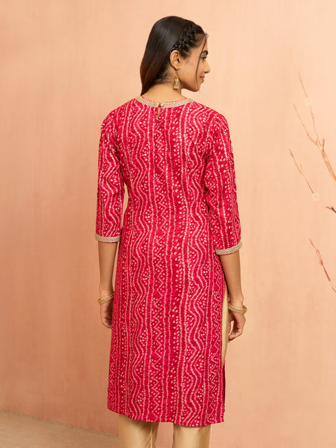 Women's Falsa Bandhani Foil Print Rayon Kurta