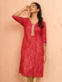 Women's Red Bandhani Foil Print Rayon Kurta