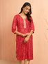 Women's Red Bandhani Foil Print Rayon Kurta