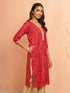 Women's Red Bandhani Foil Print Rayon Kurta