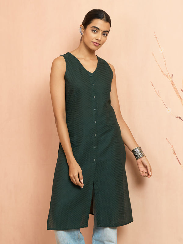 Women's Bottle Green Moonlight Jacquard Kurta