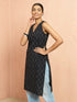 Women's Black Cotton Ikkat Sleeveless Kurta
