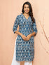 Women's Blue Cotton Batik Kurta
