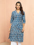 Women's Blue Cotton Batik Kurta
