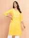 Women's Yellow Lehariya Print Embroidered Kurta