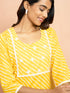 Women's Yellow Lehariya Print Embroidered Kurta