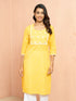Women's Yellow Lehariya Print Embroidered Kurta