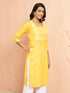 Women's Yellow Lehariya Print Embroidered Kurta