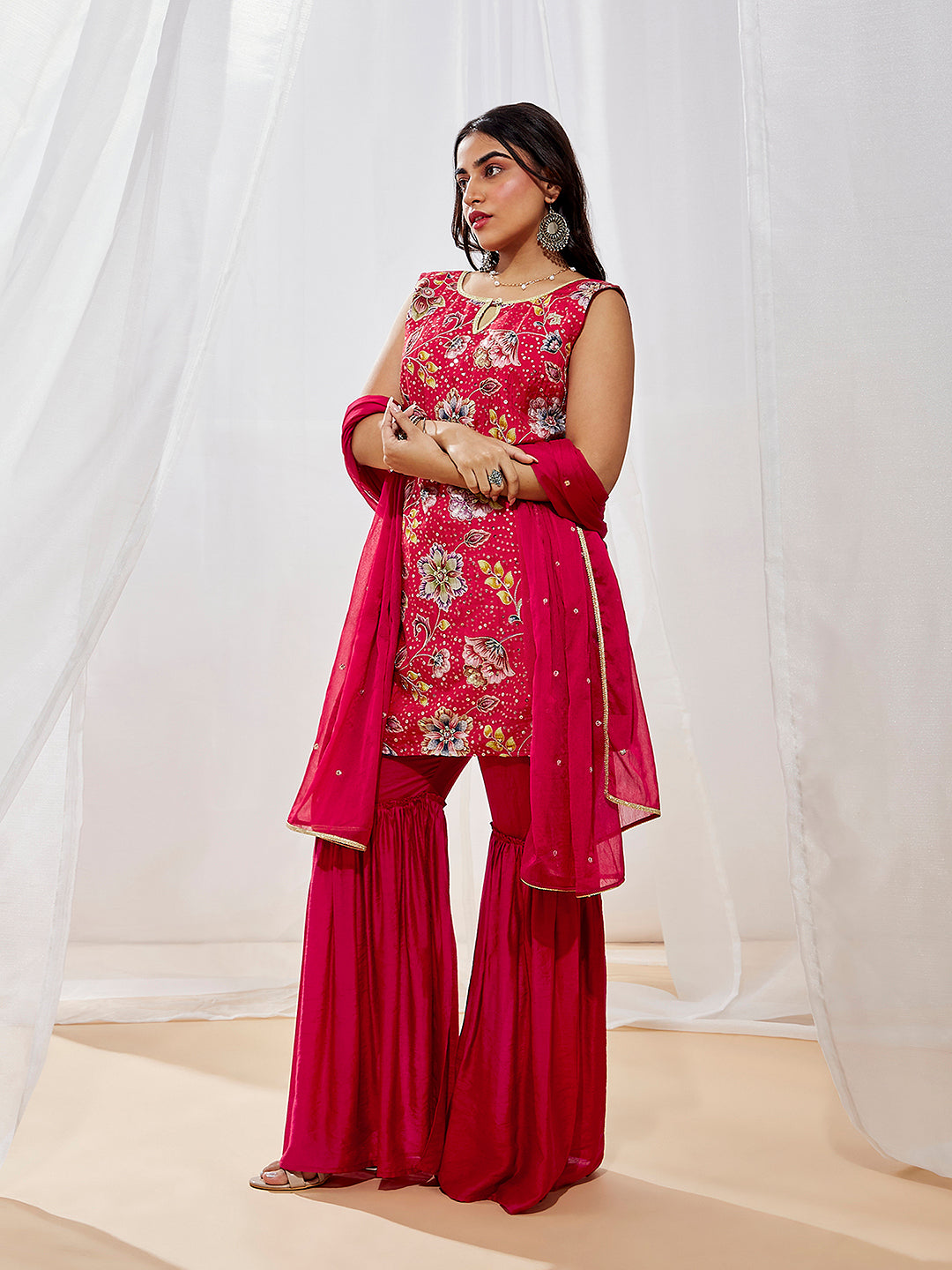 Women's Magenta Kurta Sharara Set