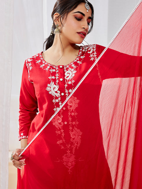 Women's Red Kurta Set