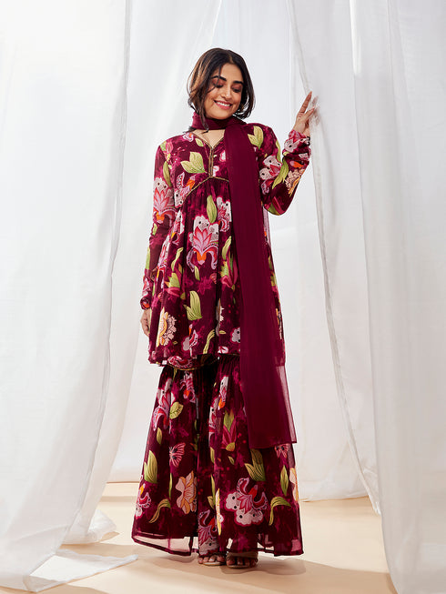 Women's Wine Kurta Set