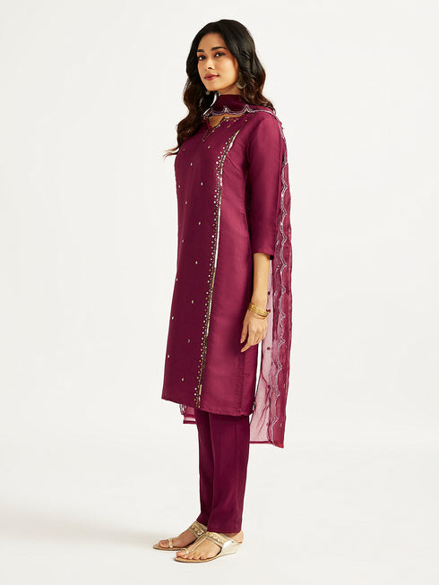 Women's Wine Kurta Set