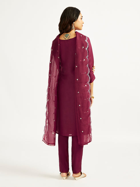 Women's Wine Kurta Set