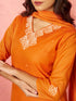Women's Orange Chanderi Straight Kurta Set