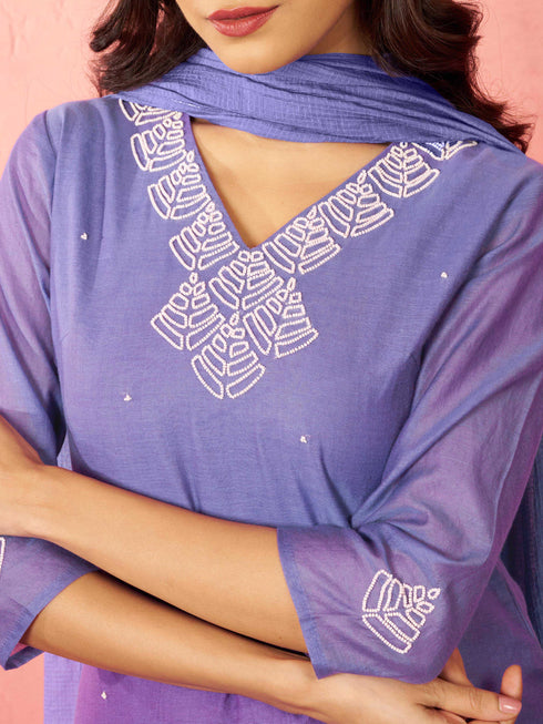 Women's Purple Chanderi Straight Kurta Set