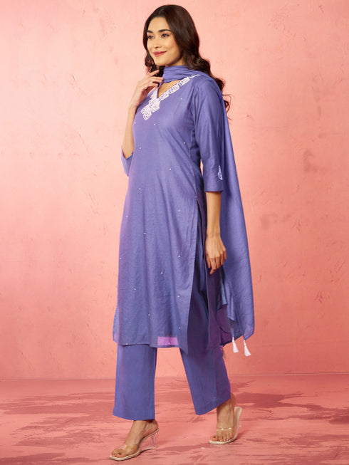 Women's Purple Chanderi Straight Kurta Set