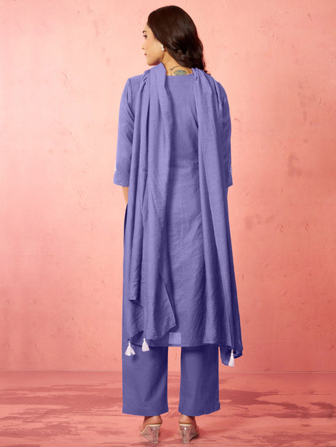 Women's Purple Chanderi Straight Kurta Set