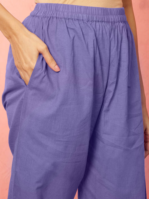 Women's Purple Chanderi Straight Kurta Set