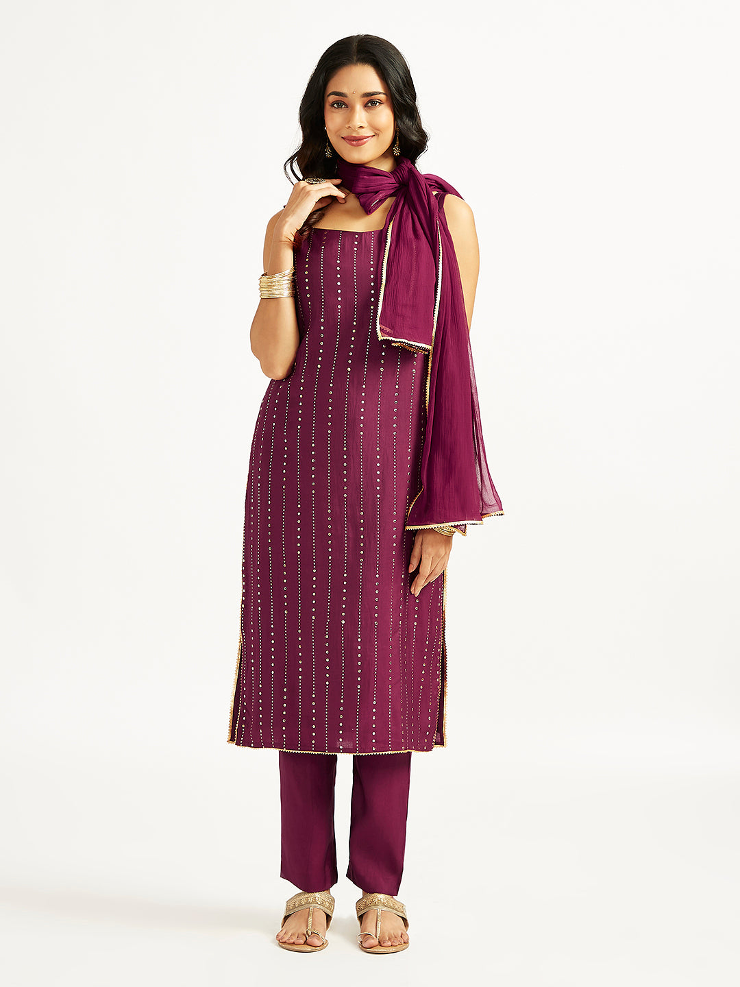 Women's Wine Kurta Set