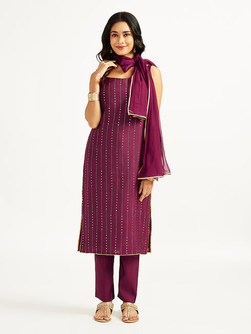 Women's Wine Kurta Set