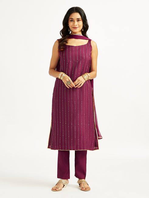 Women's Wine Kurta Set