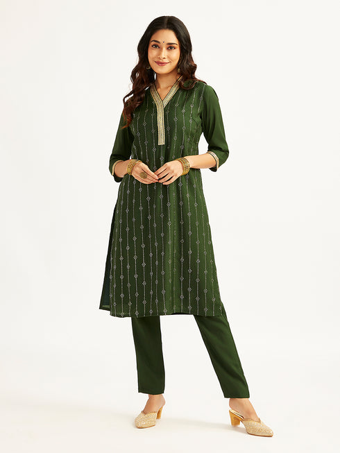 Women's Bottle Green Kurta Set