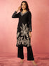 Women's Black Rayon Mirror Work Kurta Set with Flare Pants