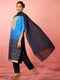 Women's Blue Muslin Bandhani Kurta Set with Straight Pants & Dupatta