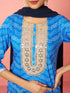 Women's Blue Muslin Bandhani Kurta Set with Straight Pants & Dupatta