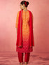 Women's Orange Muslin Bandhani Kurta Set with Straight Pants & Dupatta