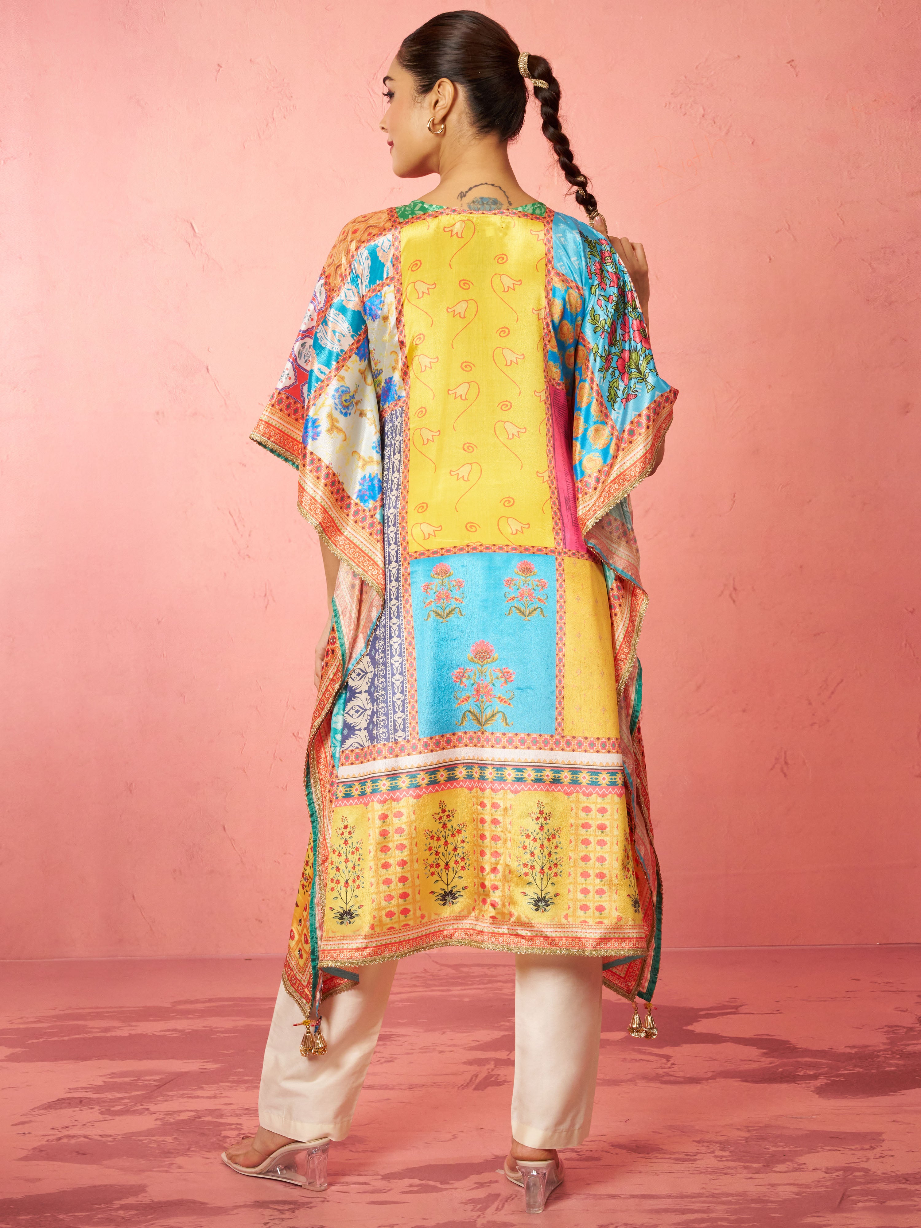 Women's Multicolour Chinon Kaftan Kurta Set