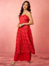 Women's Red Chinon Sequin Anarkali Set with Palazzo