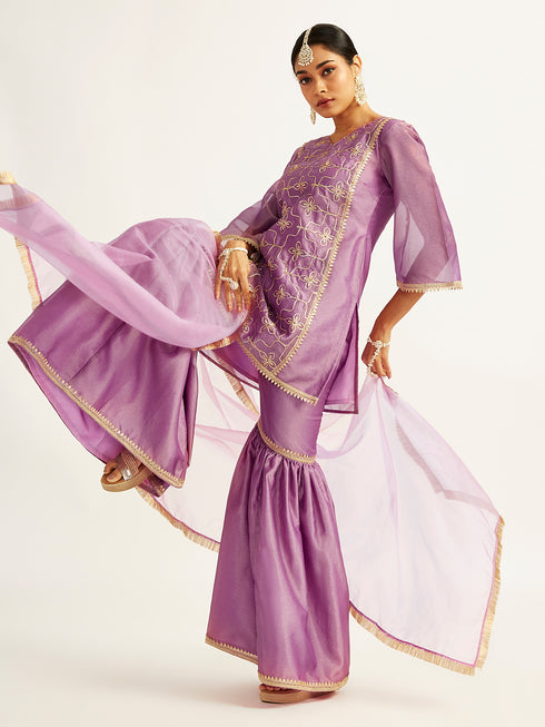 Women's Purple Kurta Sharara Set