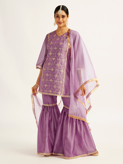 Women's Purple Kurta Sharara Set