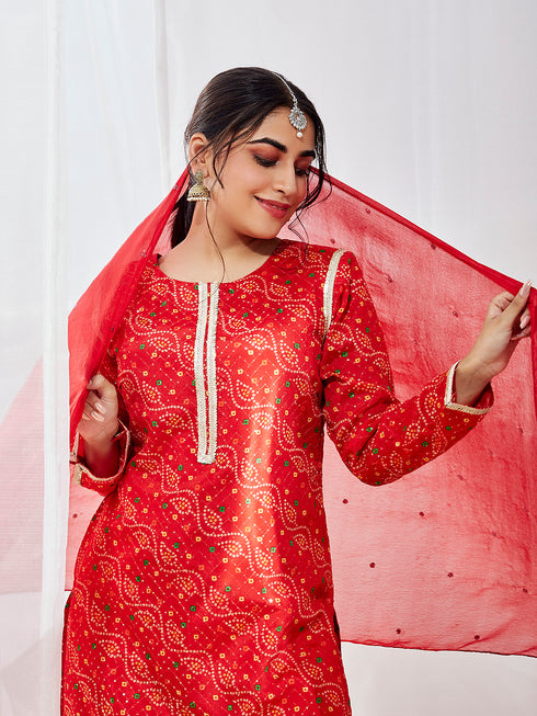 Women's Red Kurta Set