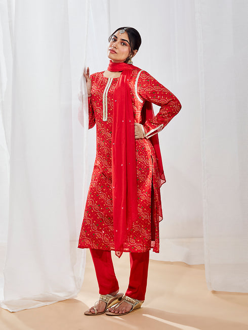 Women's Red Kurta Set