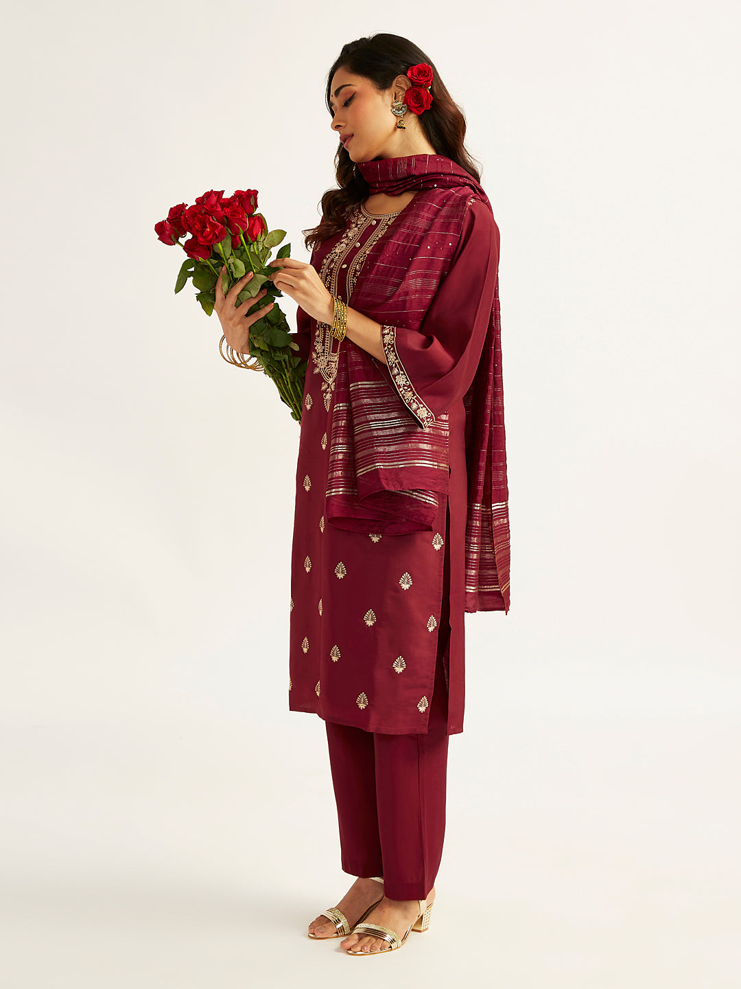 Women's Maroon Kurta Set