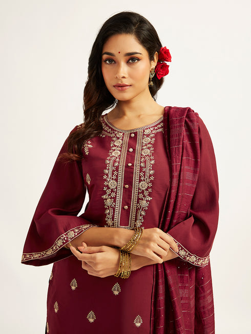Women's Maroon Kurta Set