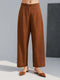 Women Brown Cotton Solid Wide-Leg Palazzo Pants Mid Rise